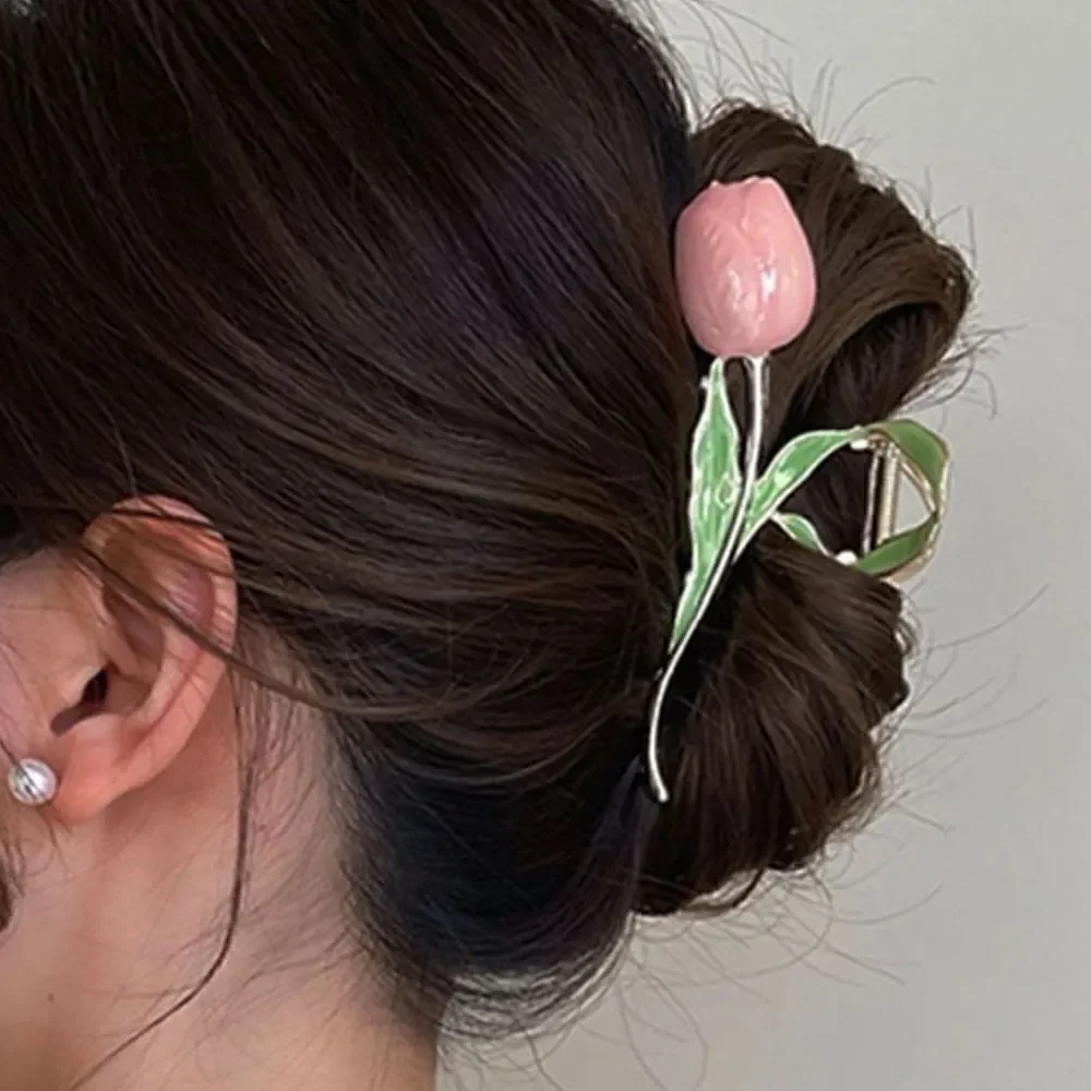 Pink tulip hair clips #1031